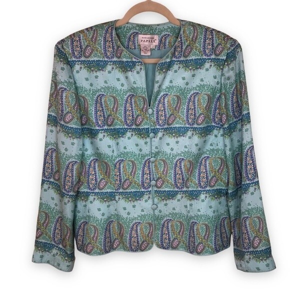 Vintage Adrianna Papell Paisley Silk Jacket Button Front Round Neck Women 12 - Picture 1 of 13